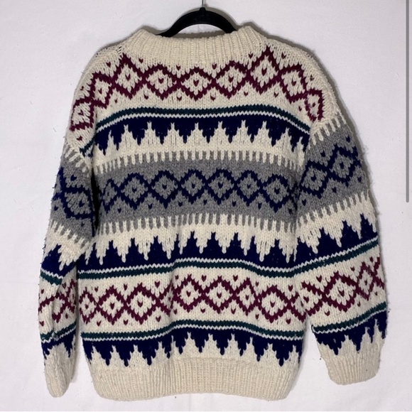 Sheep Landia Jacquard Crew Neck Wool Knit Sweater L - Picture 2 of 15